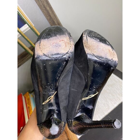 B Brian Atwood Blayne Black Suede Peep Toe Platform Pumps Women's Size 7 - Picture 11 of 11